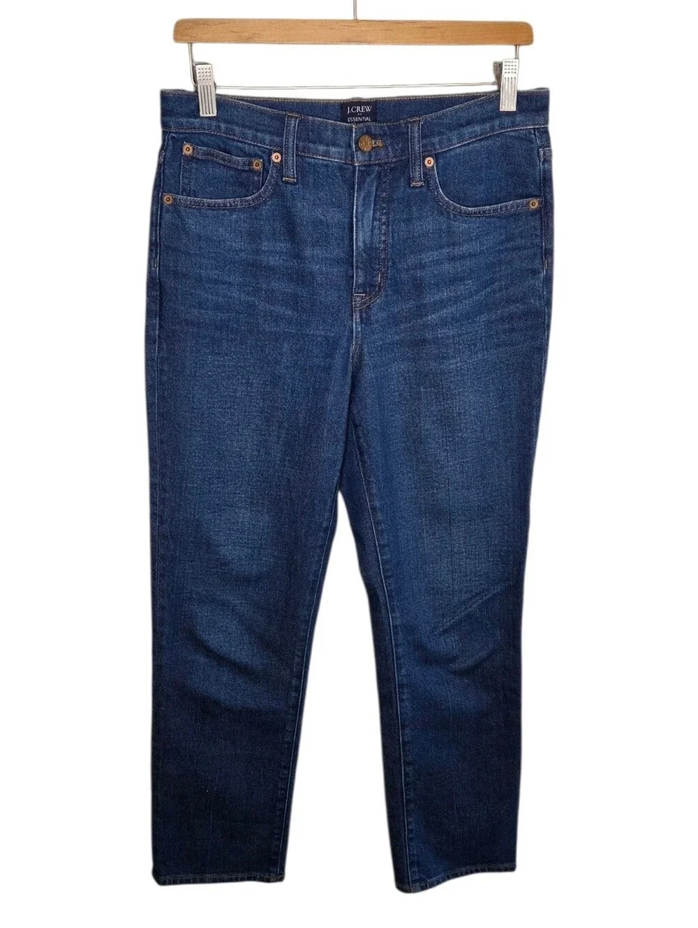 J. Crew Factory Essential Straight Leg Cropped Ankle Jeans Size 27 Dark Wash